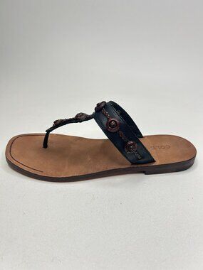 COLE HAAN Fiona Thong Sandals Flat Brown Leather Braided/Knotted Detail sz7B